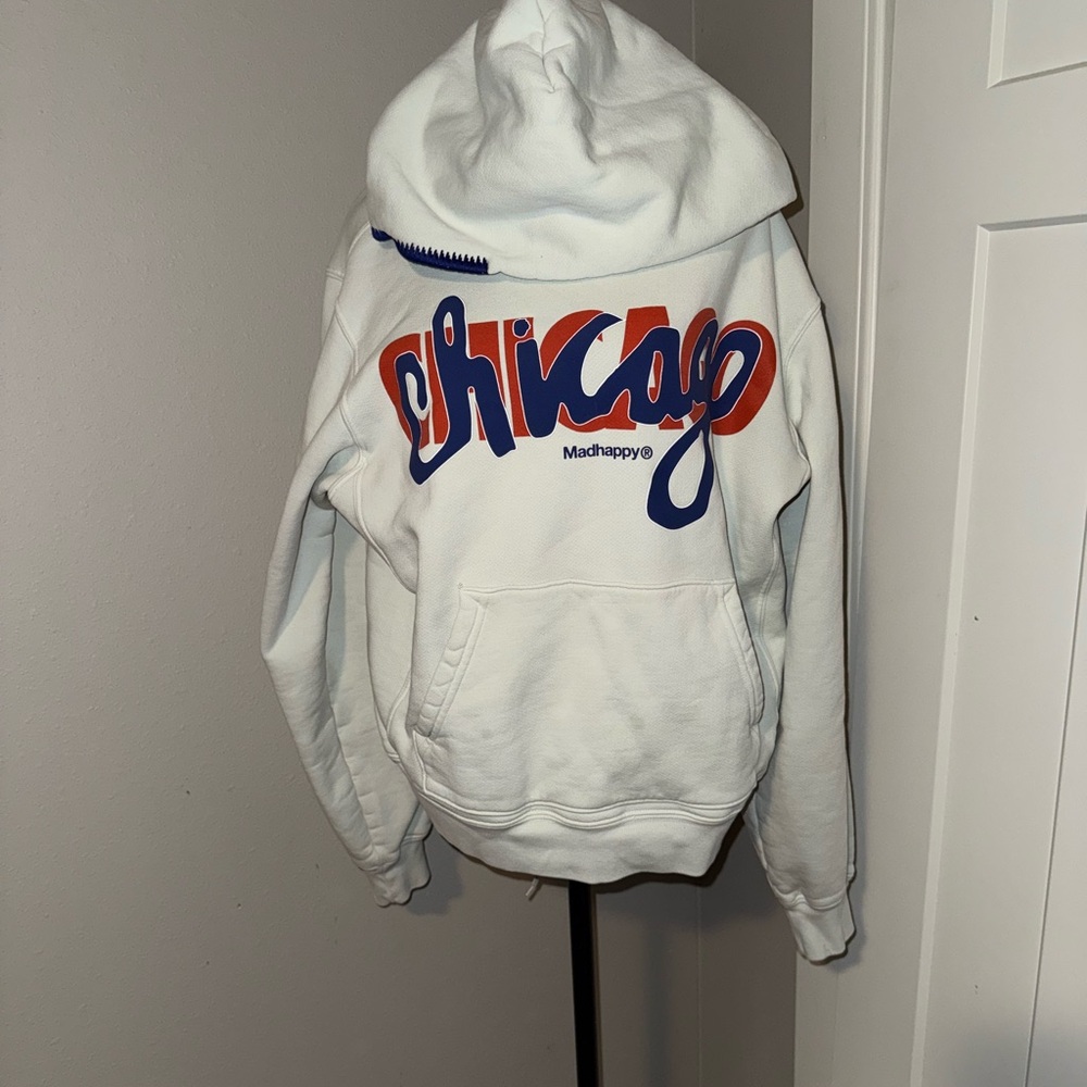 Madhappy White Hoodie with Blue and Red Accents